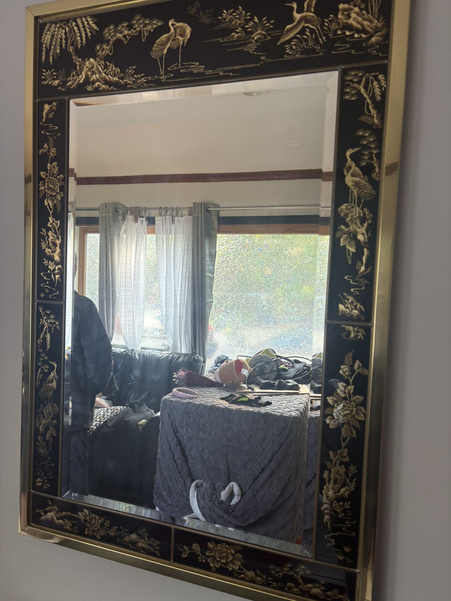 Black Hand Painted Oriental Dresser And Mirror