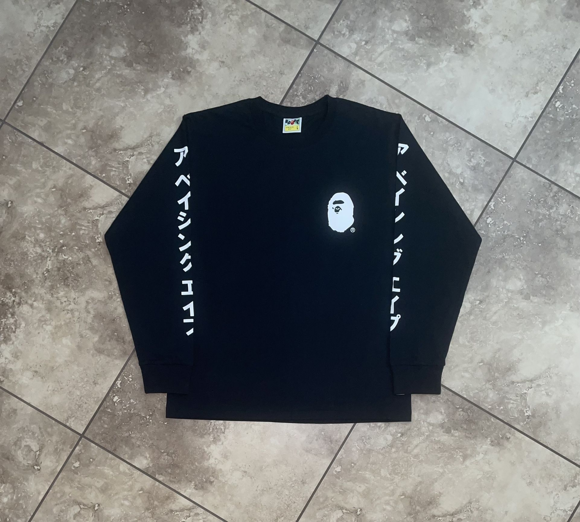 BAPE Katakana L/S Tee Black FW19 Size Large