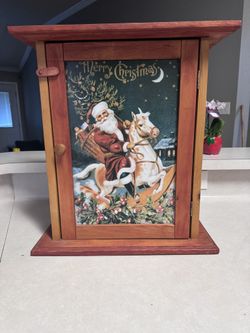 1.	🎅✨ Vintage Santa Rocking Horse Cabinet – Swap-Out tin Front-One of a Kind! 