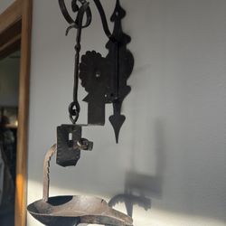 Antique Iron Betty Hand Forged Oil Lamp