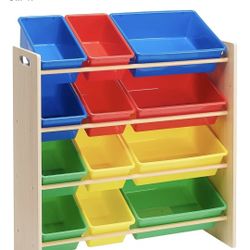 Colorful Kids Toy Storage Shelf With Bins