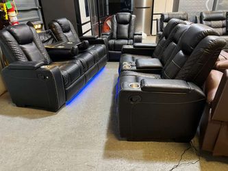 Reclining Sofa Set 3PCS With Bluetooth Speakers and LED Lights 