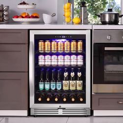 Nipus 24 Inch Beverage Refrigerator Cooler,190 Cans,Built-In ,Under Counter Soda Beer Cooler with Glass Door,For Home Kitchen Bar Office