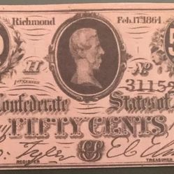 1864 Fifty Cents Note CSA Richmond, VA Uncir.