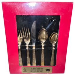 Vtg Royal 24 Karat Gold Plated Silverware 20-Piece Cutlery Set Service For 4