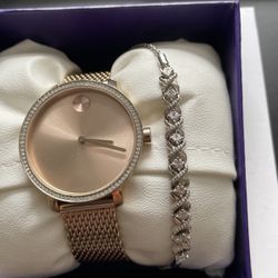 Women’s Movado Rose Gold Watch And Bracelet 