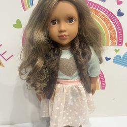 OUR GENERATION DOLL - 18 INCHES WITH LONG BROWN HAIR & BROWN EYES