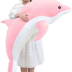 Kekeso Dolphin Stuffed Animals Plush Toy, Giant Dolphin Plush Pillow Soft Whale Hugging Pillow Whale Sleeping Pillow for Children Girls (Pink, 47.24in