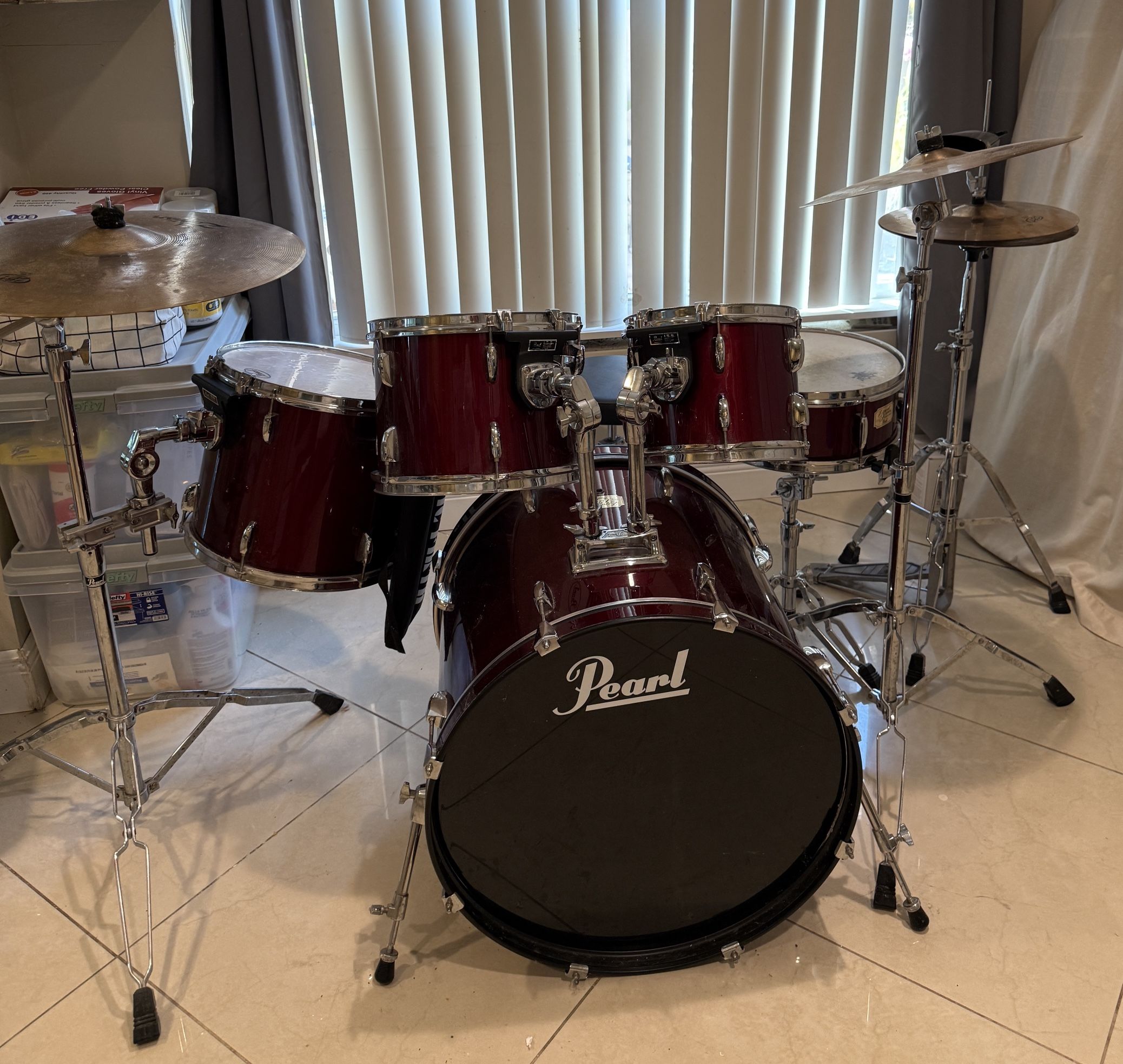 Pearl Export Series 5pc Drum Set Plus Zildjian Cymbals And Seat