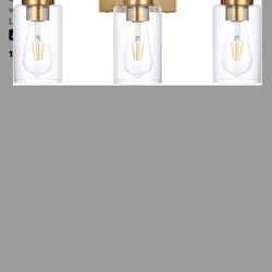 3-Light Bathroom Vanity Light, Modern Brushed Gold Wall Lights with Clear Glass Shades, Bathroom Wall Sconce Lamp for Mirror Living Room Bedroom Hallw
