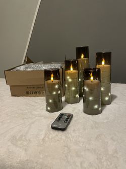 Led Pillar Candles In Grey Plastic 