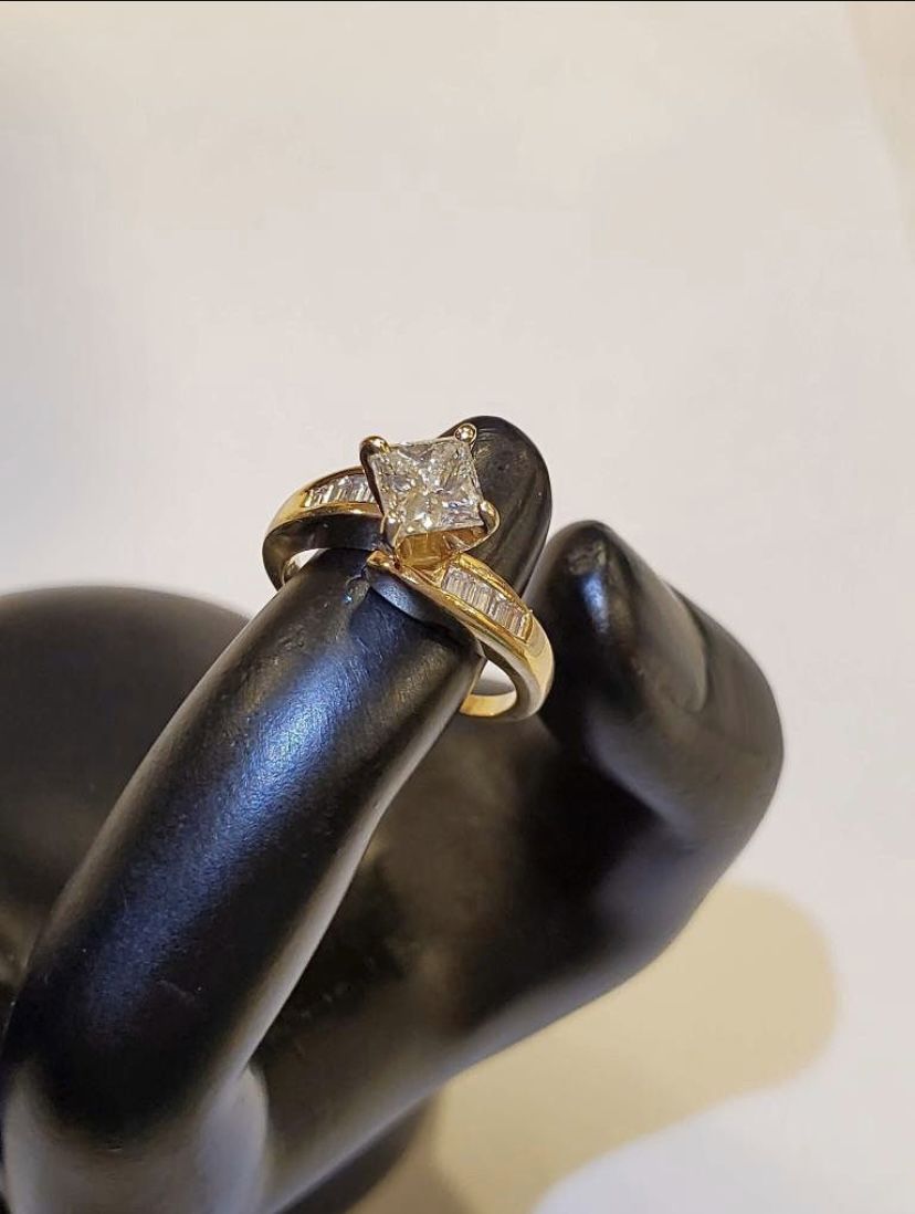 14K Yellow Gold Ladies Princess Cut 1ct Diamond Engagement Wedding Ring 5.5
