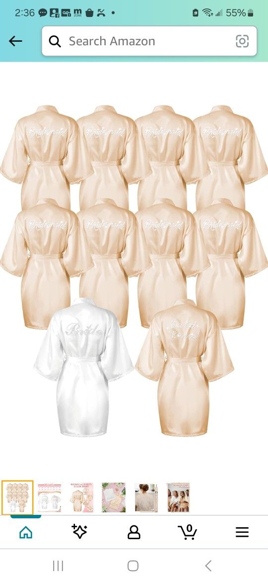 10 Pcs Women's Kimono Robe Getting Ready Short Robe Bridesmaids Robes Wedding Robes with Rhinestones for Party