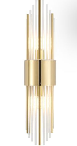 New 21.26” H Modern Gold Crystal Sconce, Gold Wall Light Vertical Rod Design Vintage Golden Metal