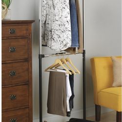 Adjustable 2-Rod Garment Rack - Rolling Clothes Organizer - Black and Chrome