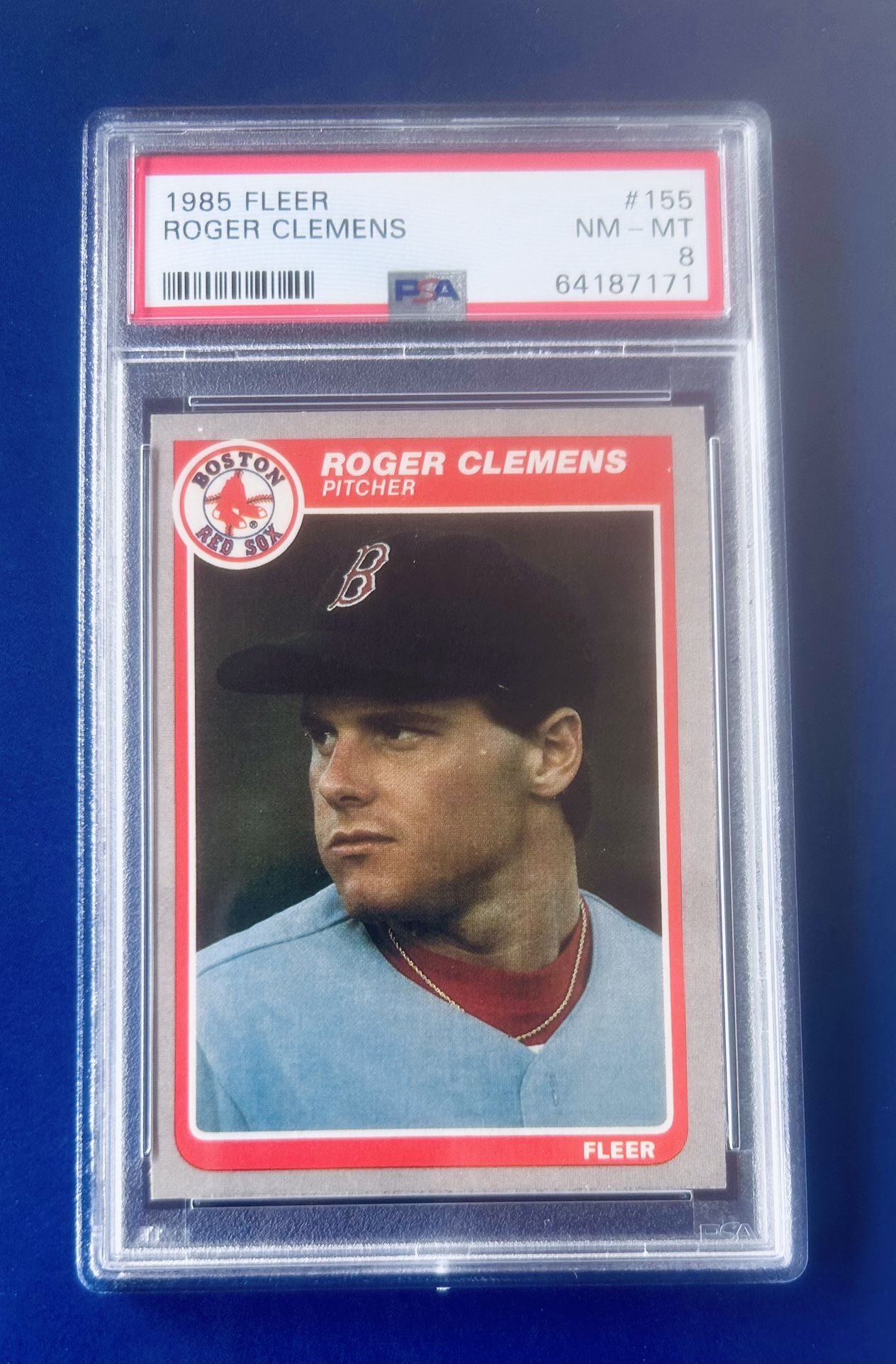 1985 Fleer Roger Clemens Rookie Baseball Card Graded PSA 8