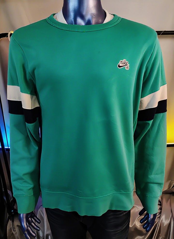 Nike SB Men’s L Green Crewneck Sweatshirt Navy White Stripe Logo