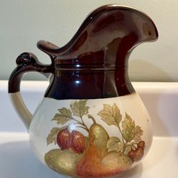 Vintage McCoy 7515 Pitcher Pottery White and Brown, Apricots & Assorted Fruit