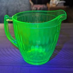 Vintage Uranium Glass Hex Optic Green Jeanette Glass UV Glow Pitcher Milk