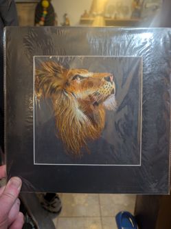 Lion Embroidery Art Print Dark Background