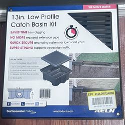 Reln 13" x 5" Square Low Profile Drainage Plastic Catch Basin Kit w/Grate, Black