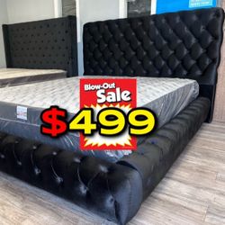 Queen Black European Bed With Orthopedic Mattress Included 