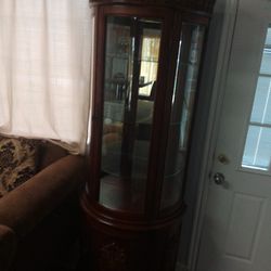 Vintage Wide Mirrored Brown Display Cabinet 