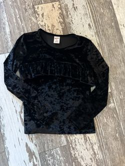 girls Black Crushed Velvet Shirt With Front Ruffle By Arizona jeans Size 7/8