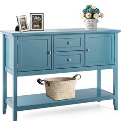 Assembled New Buffet Sideboard with 2 Wood Storage Drawers & Open Shelf Console Table