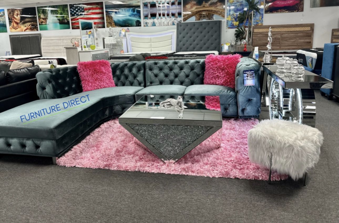 BUY NOW PAY LATER 🥳Pre-Black Friday Special 🥳 Grey Velvet Tufted Sofa Sectional Couch NOW 65% Off W/ A FREE Rug & Pillows 
