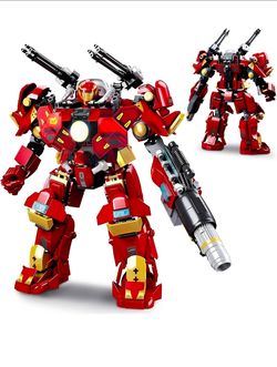 Mech Robot Transforming Building Blocks, Red City Protector Mecha Model Action Figures, Cool Creative Robots STEM, 588 Pieces