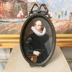 Vintage Brass 7.25” H Italian Oval Picture Frame - Made in Italy