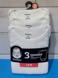 Baby Neutral 3-Pack White Short Sleeve Onesies $5 Each (One Available In Size 6-9 months and One Available In Size 12 months)