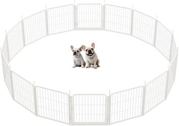 Dog Playpen Indoor, 32 Inch 16 Panels Puppy Playpen for Small and Puppy Dogs, Easy Setup Anti-Rust Pet Fence, White
