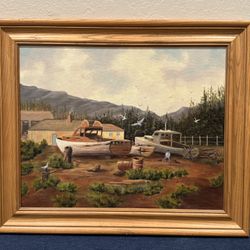 MCM Country Landscape Drydock Boats Oil Painting - Cal. Artist Marty Christensen