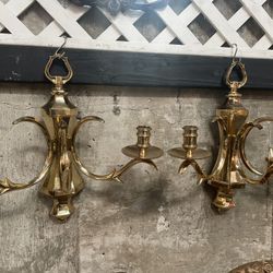 Pair of vintage unique brass hanging candleholders