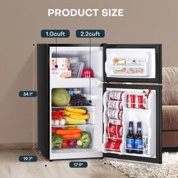 Upstreman 3.2 Cu.Ft Mini Fridge with Freezer, 2 Door Small Refrigerator Mini Apartment Size Refrigerator, SD321 Stainless Steel