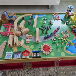 KidKraft Waterfall Mountain Wooden Train Set  Table with 3 storage bins