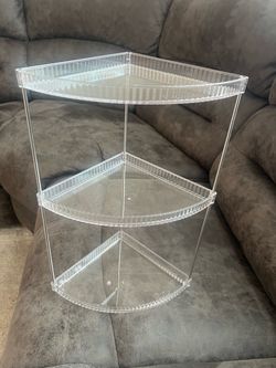Tier Clear Acrylic Corner Organizer Shelf, 16.5" Triangle Makeup & Skincare Storage Countertop Vanity Rack