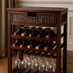 Elegant Wooden Wine Rack w/ Drawer – Good Condition! 🪵✨