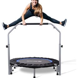 BCAN 40/48" Foldable Mini Trampoline Max Load 330lbs/440lbs, Fitness Rebounder with Adjustable Foam Handle, Exercise Trampoline for Adults Indoor/Gard