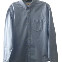 Hollister Men's Small Blue Epic Flex Slim Fit Stretch Long Sleeve Button Front