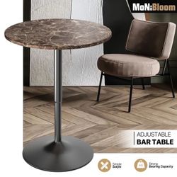Round Cocktail Bar Table with Metal Base, Tall Bistro Pub Table, Adjustable Height 27.5"-35.7" Counter Bar Table for Kitchen, Dining Room, Living Room