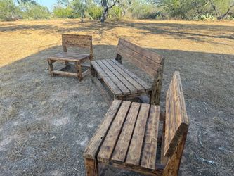 Custom wood bench and chairs