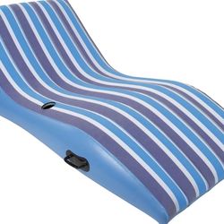 Aqua Ultra Comfort Recliner Lounge One Person Pool Float Navy/White Stripe 