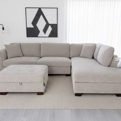 BRAND NEW Thomasville Walsen Sectional with Storage Ottoman, Light Gray