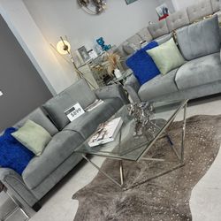 New Sofa And Loveseat Light Grey Velvet 