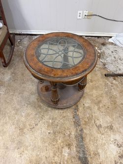 Round Wood and Glass End Table