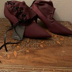 Zara Burgundy Fabric Boots