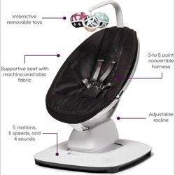 4moms MamaRoo Multi-Motion Baby Swing, Bluetooth Enabled with 5 Unique Motions, Black